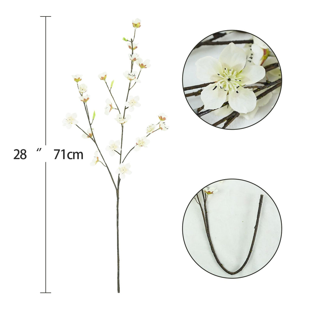 4pcs Artificial Cherry Blossom Flowers 28'' Tall Silk Cherry Blossom Branches Faux White Peach Stems for Wedding Home