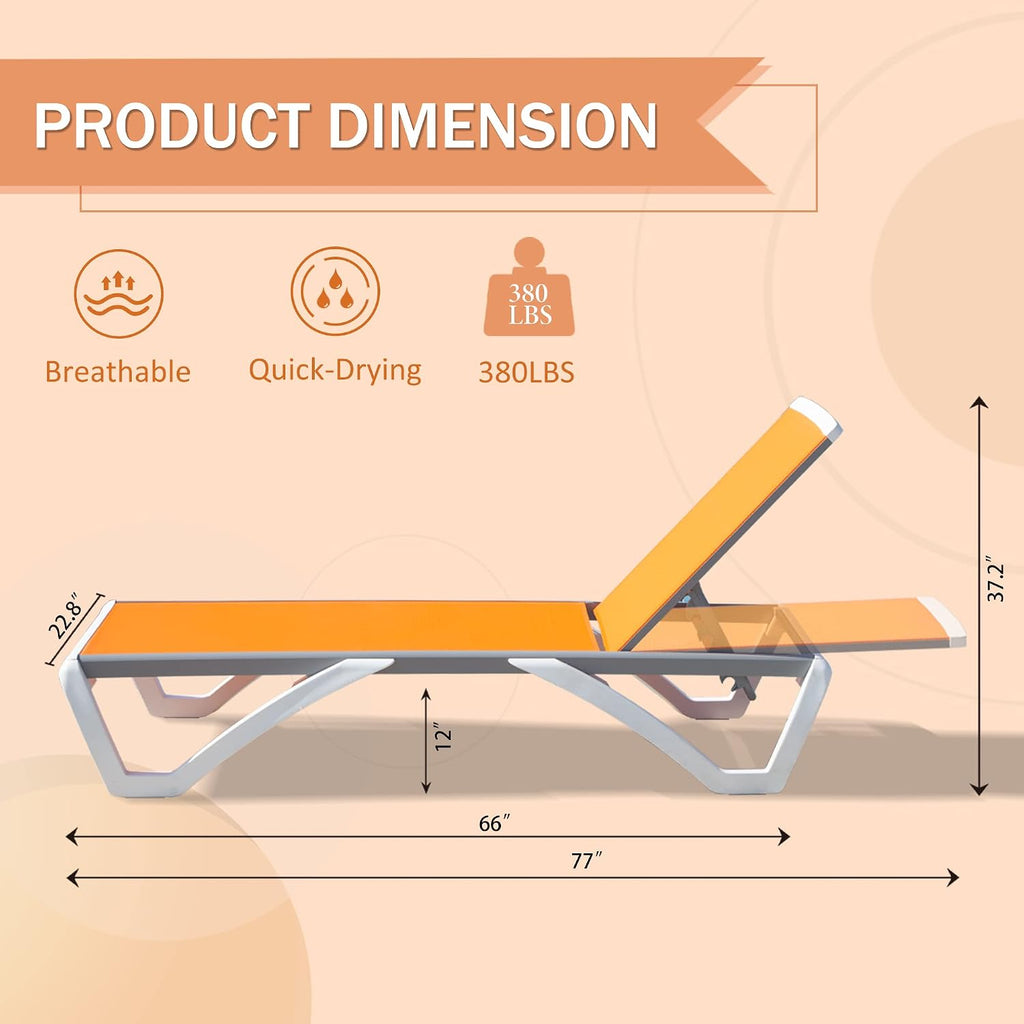 Patio Lounger Chair Outdoor,Pool Lounge Chair, Orange | Adjustable Backrest,Stackable,Aluminum Chaise Lounge