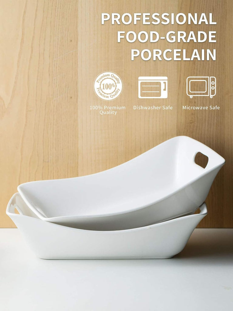 Large Serving Bowls with Handles, Serving Dishes For Entertaining | White Serving Dishes, 1.5 Quarts Ceramic Bowl Set