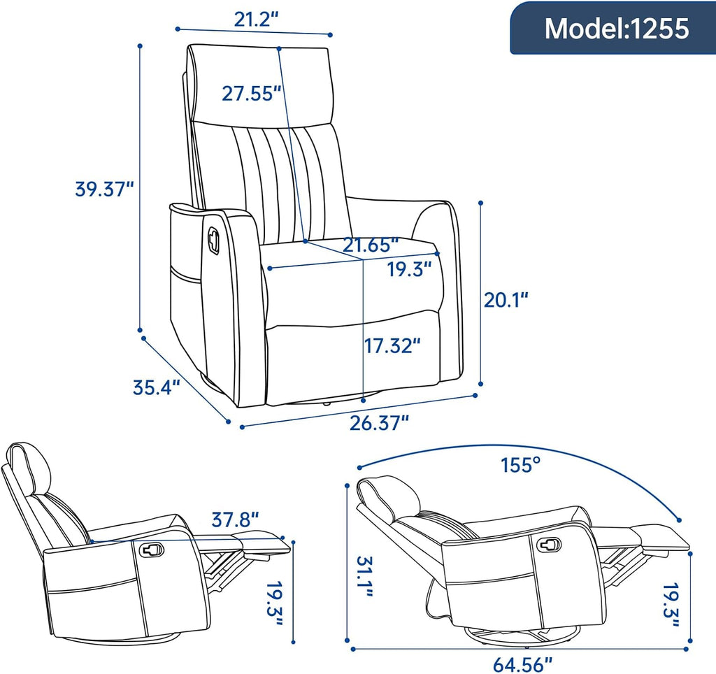 Swivel Rocker Recliner Chair, 360° Swivel Recliner with Heat and Massage, Rocker Recliner Nursery Glider Chair with