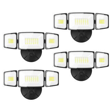 75W Flood Lights Outdoor, 4 Packs Super Bright Security Lights, 3 Adjustable Heads, IP65 Waterproof, 6500K