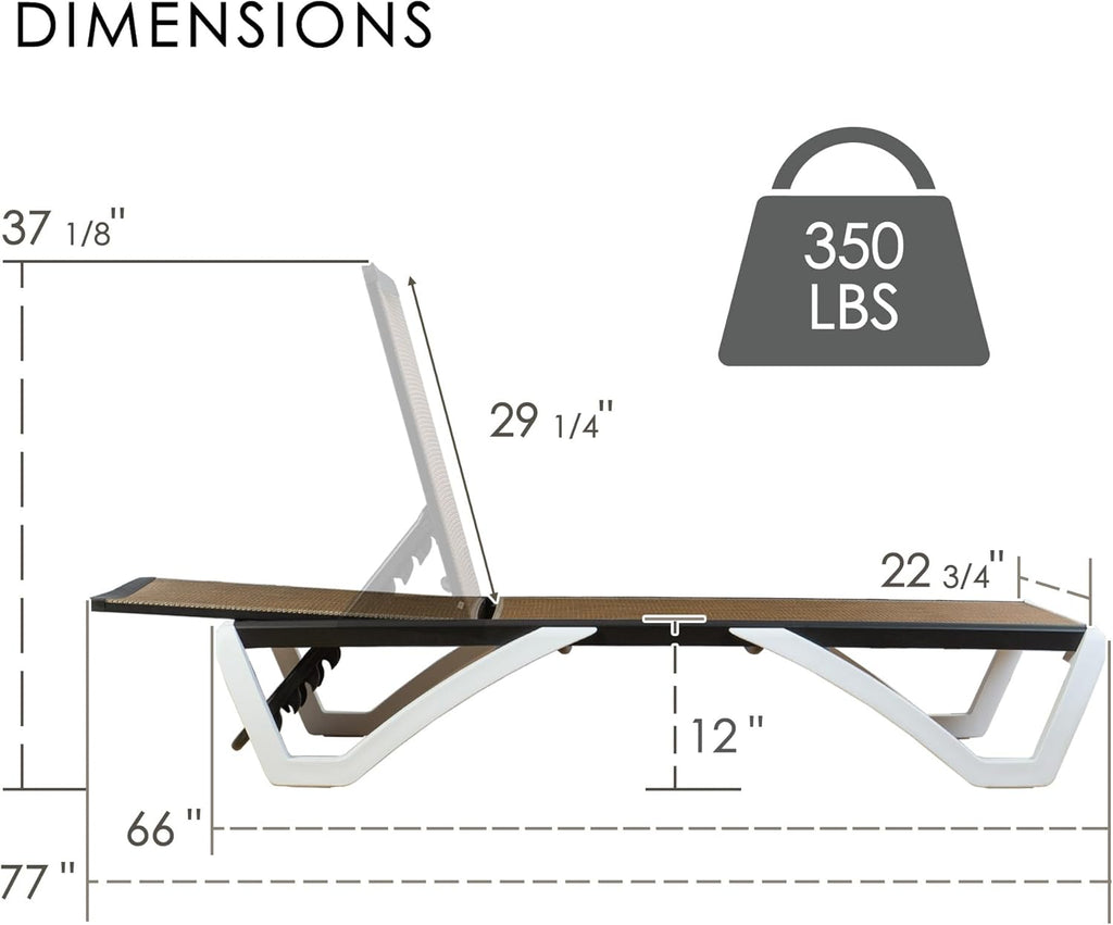 Outdoor Chaise Lounge Chair, Fully Flat Adjustable Patio Lounger | Aluminum Frame & Resin Legs, Textilene Fabric
