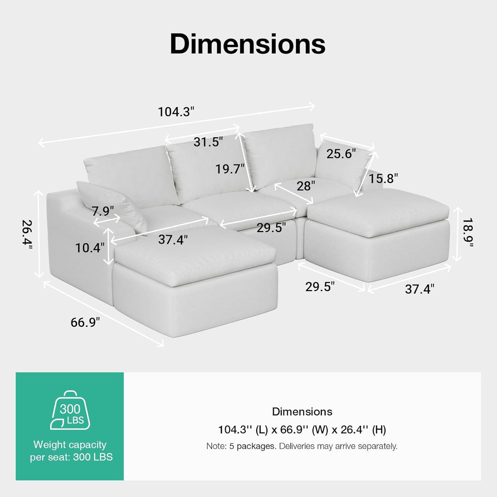 104.3" Modular Cloud Couch, Modern Sectional Sofa with Smarts Coil Support, Chenille Fabric, Upholstered Couch