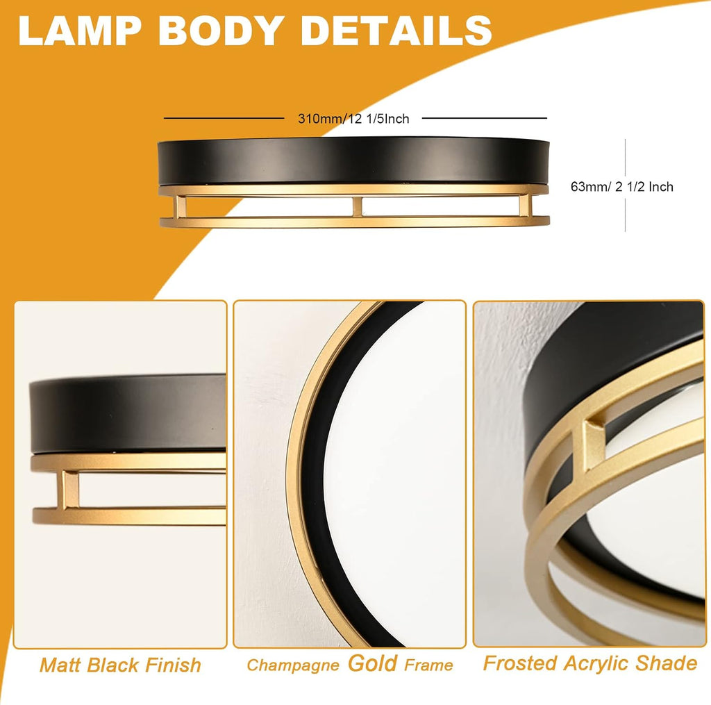 12.5 Inch LED Flush Mount Ceiling Light Fixture, 26W, Super Bright 1700 Lumens, 3 Color 3000K/4000K/5000K, Dimmable