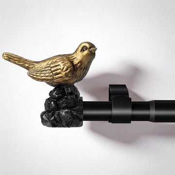 Bird Curtain Rod 48-90 Inch Black Curtain Rod with Gold Bird Finials Adjustable Heavy Duty Vintage Drapery Rod Window