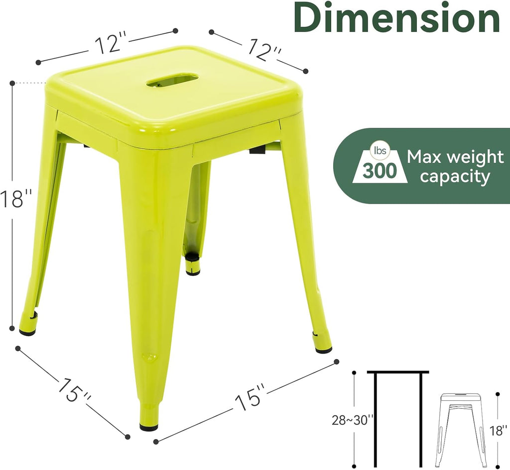 18 inch Industrial Metal Bar Stools, Counter Height Industrial Stools, Stackable Backless Design Island, Bar & Patio
