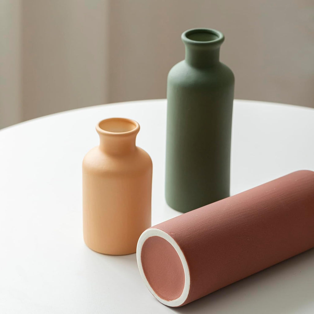 Modern Ceramic Vase Set of 3, Neutral Colors, Decorative Bottles