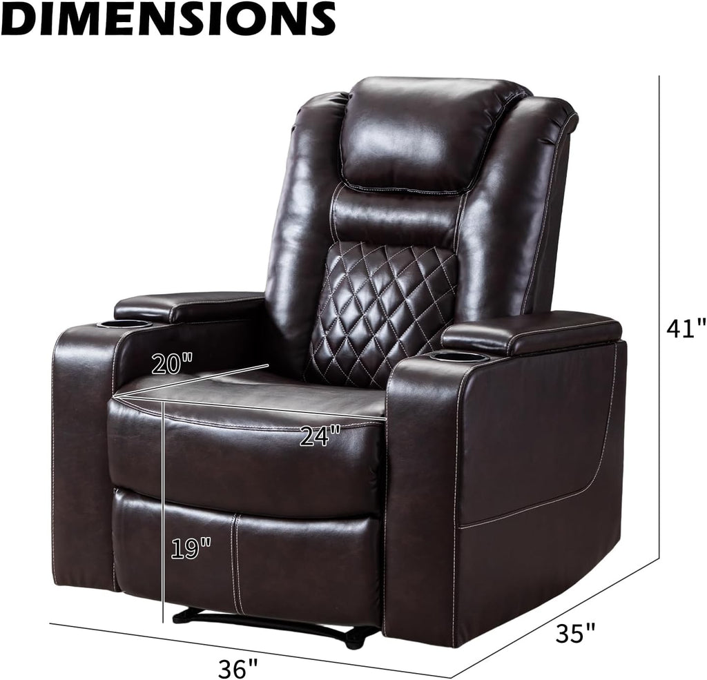 Electric Power Recliner Chair with USB Ports and Cup Holders, Breathable Leather Home Theater Seating with Hidden Arm