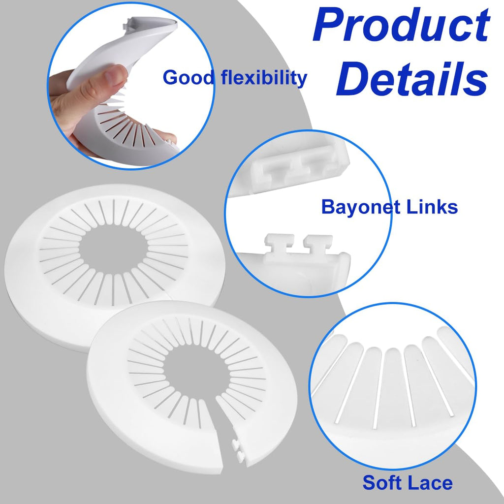 Plumbing Cover Plates Larger Trim Rings Plastic Radiator Escutcheon Water Pipe Cover Collars(2.36-3.0inch, White)