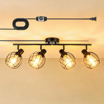 Plug-in Track Lighting Fixture Ceiling, Dimmable, Black, E26