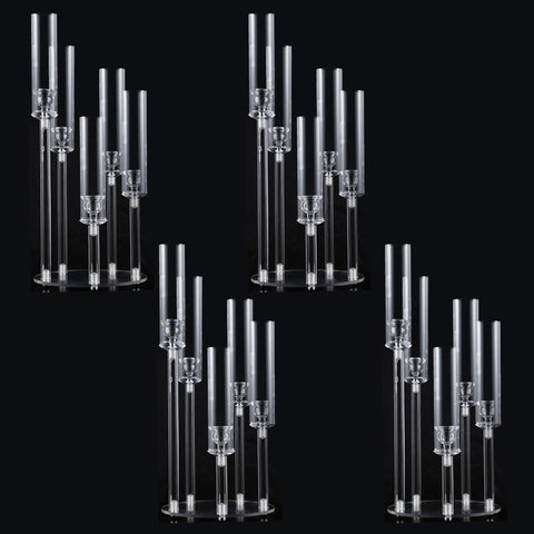 4PCS 5 Arm Acrylic Candelabra for Table Wedding Centerpiece,Crystal Clear Candle Stick Holders Candelabra Centerpiece