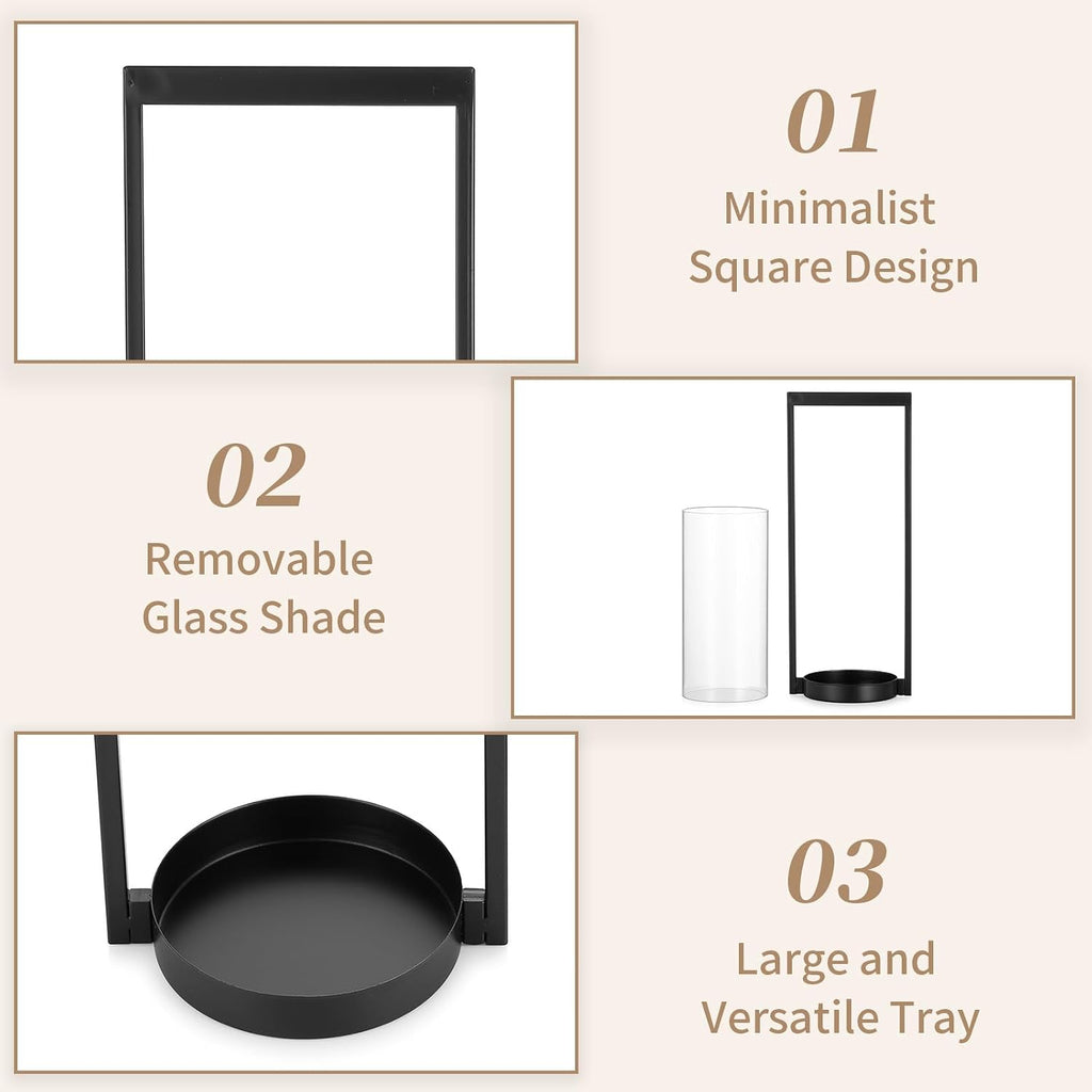 Hurricane Candle Holder for Pillar: Black Modern Candle Holders for Table Centerpiece - Geometric Candle Stand Set of