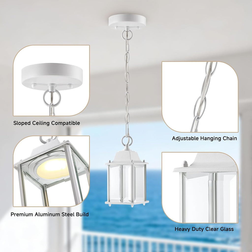 9 Inch LED Outdoor Pendant Lighting, White Exterior LED Hanging Pendant Light