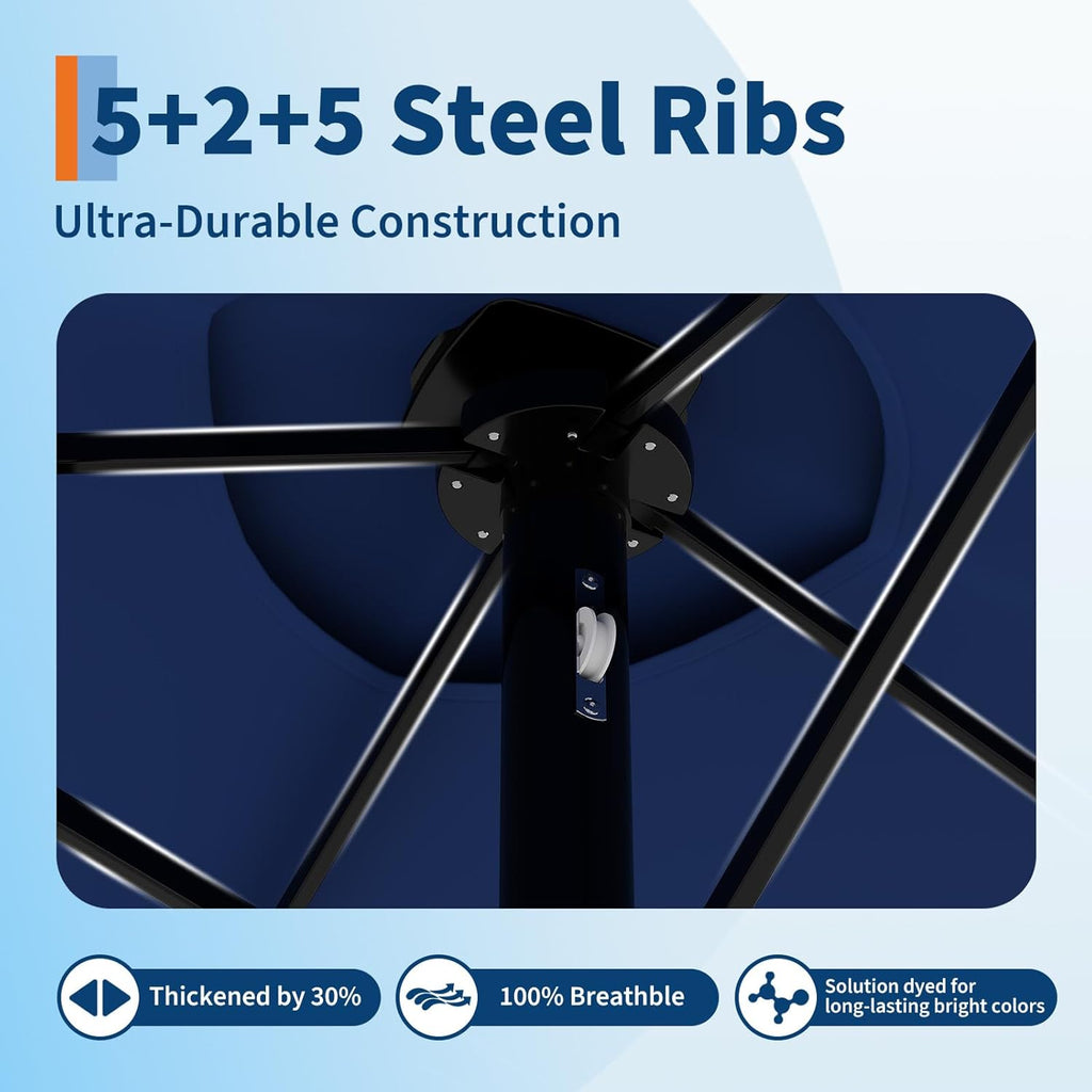 15 ft Rectangular Patio Umbrella with Base Included - Large Patio Umbrella with Crank Handle, UV Protection Pool
