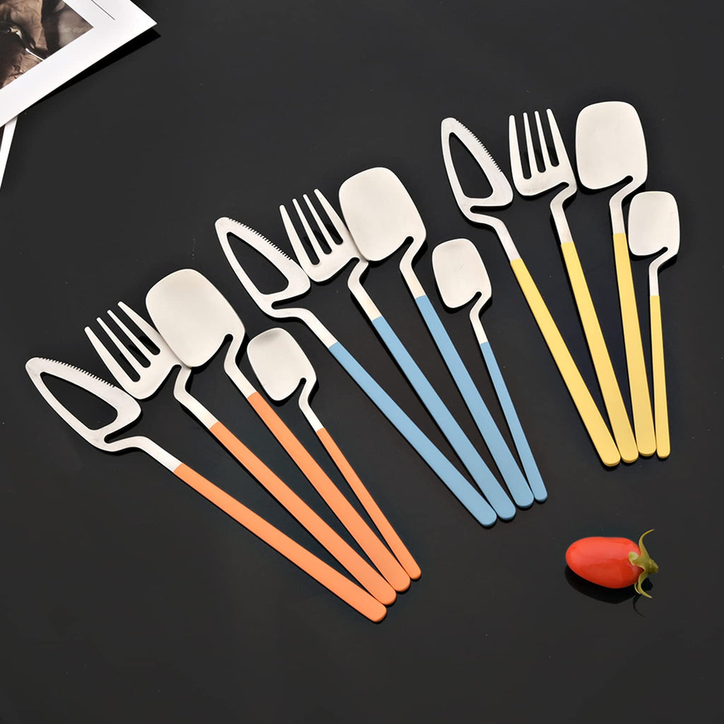 Hangable 24-Piece Silverware Set, Cute Macaron Color Satin Finish Flatware Cutlery Set Service for 6