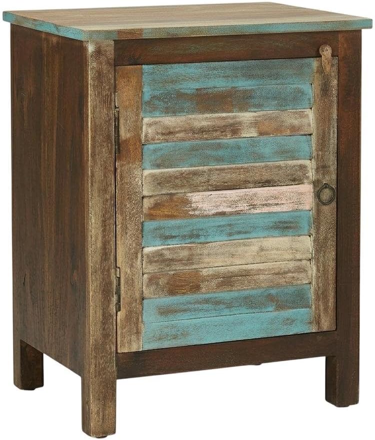 Coastal Mango Wood Storage Cabinet, Distressed Finish Accent Chest with Iron Hardware, Living Room Furniture