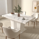 Extendable Dining Room Table for 6-10 Person, Modern Large Rectangular Kitchen Tables w/Dual Column Pedestal Base for
