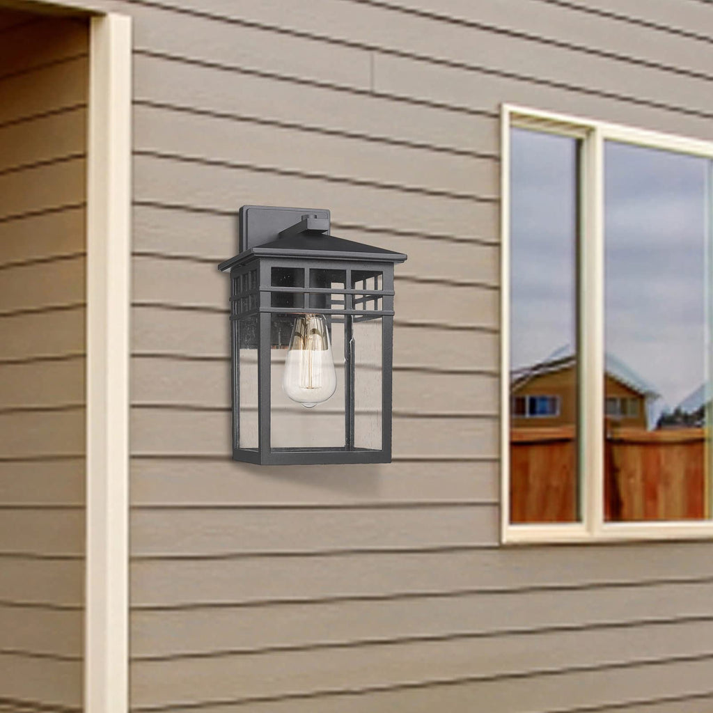 Outdoor Light Fixture Wall Mount, Modern Farmhouse Exterior Wall Sconce with Seeded Glass for Porch, Waterproof
