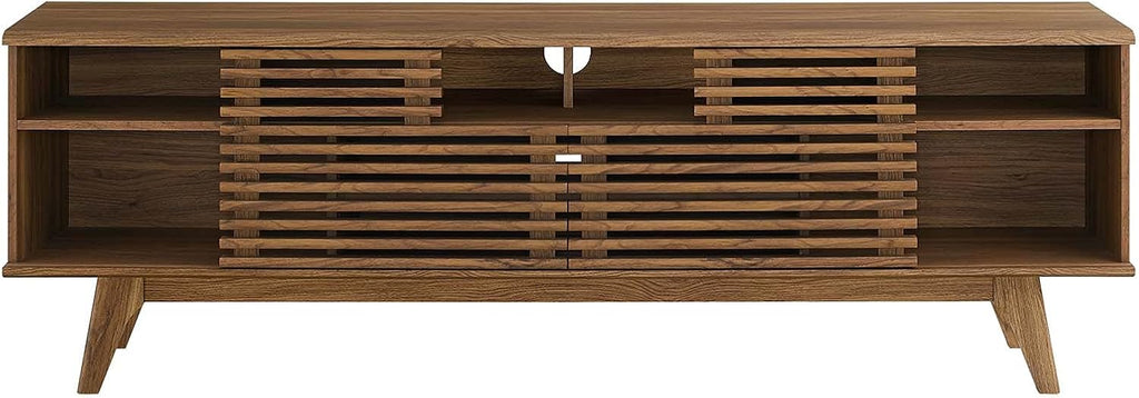 Render 71" Mid-Century Modern Low Profile Media Console TV Stand, 71 Inch, Walnut