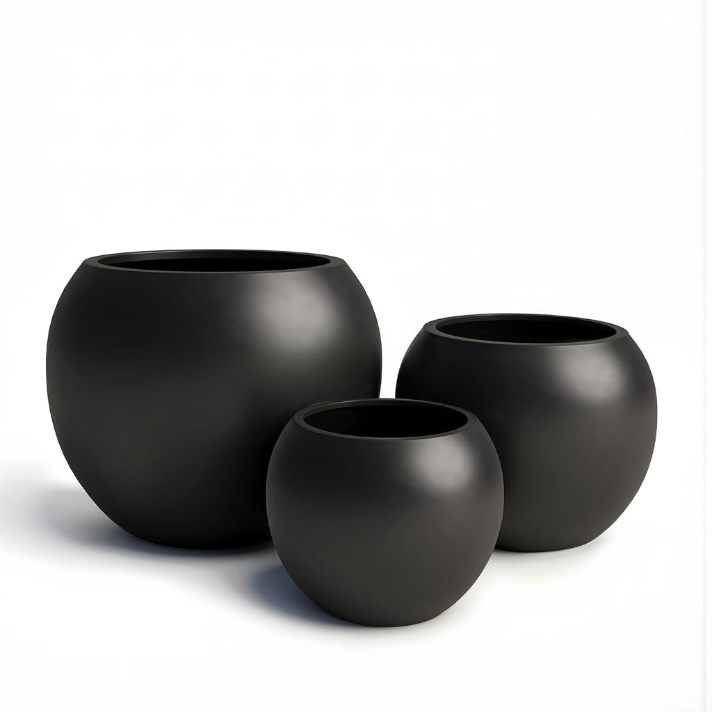 Premium Mt Sherman Fiberstone Sphere Planter for Indoor Outdoor Use, Round Pot for Olive Tree, Lightweight, Smooth