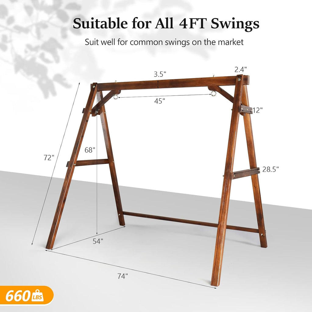 4 FT Outdoor Porch Swing with Frame, Patio Hanging Swing & Stand with Extra Cushions Heavy Duty 880 LBS for Yard