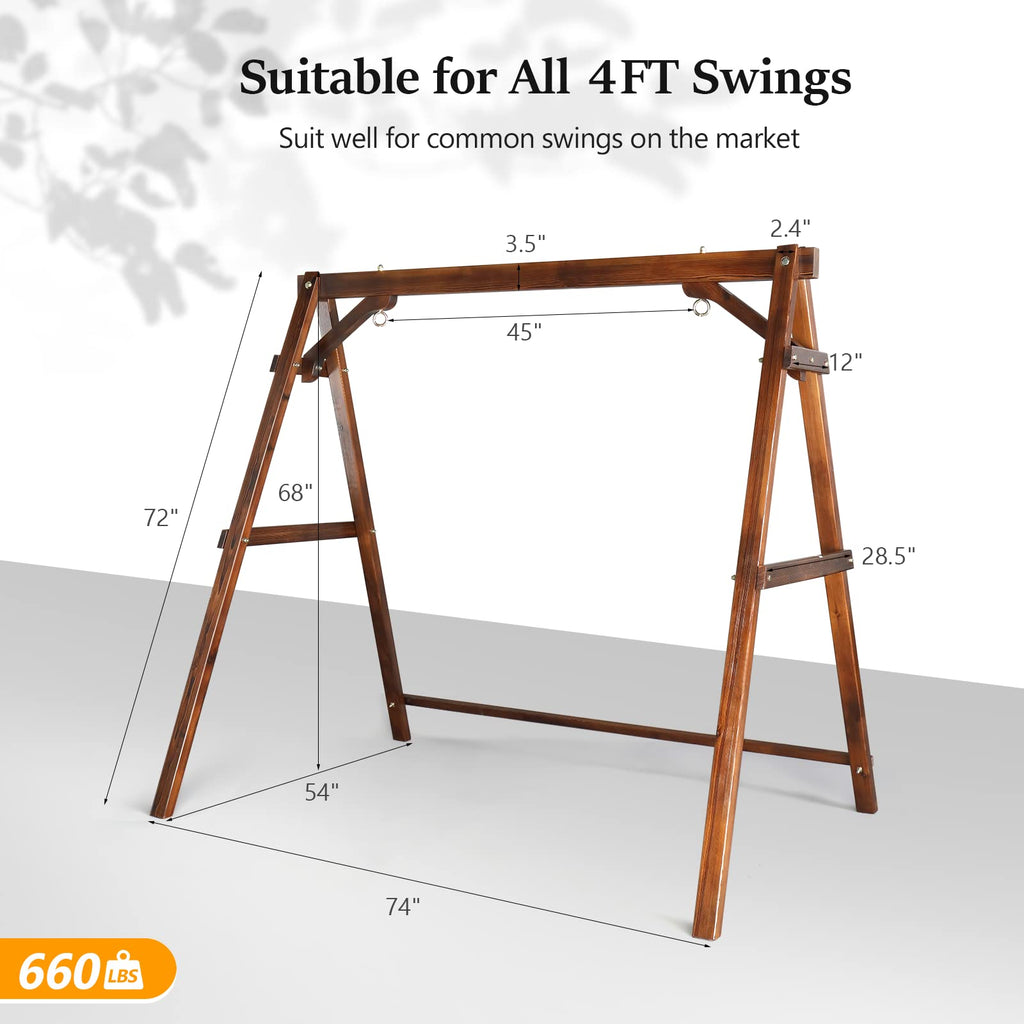 6.2FT Wooden Porch Swing Frame for 4FT Swing, Rustic