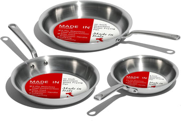 Cookware - 3-Piece (Includes 8",10",12") Stainless Frying Pan Set - 5 Ply Stainless Clad - Professional Cookware