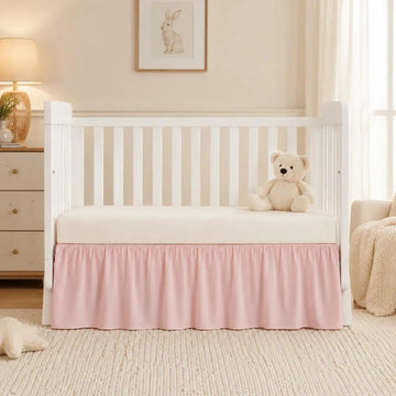 Crib Skirt Dust Ruffle 14" Drop, Fits 28" x 52", Pink