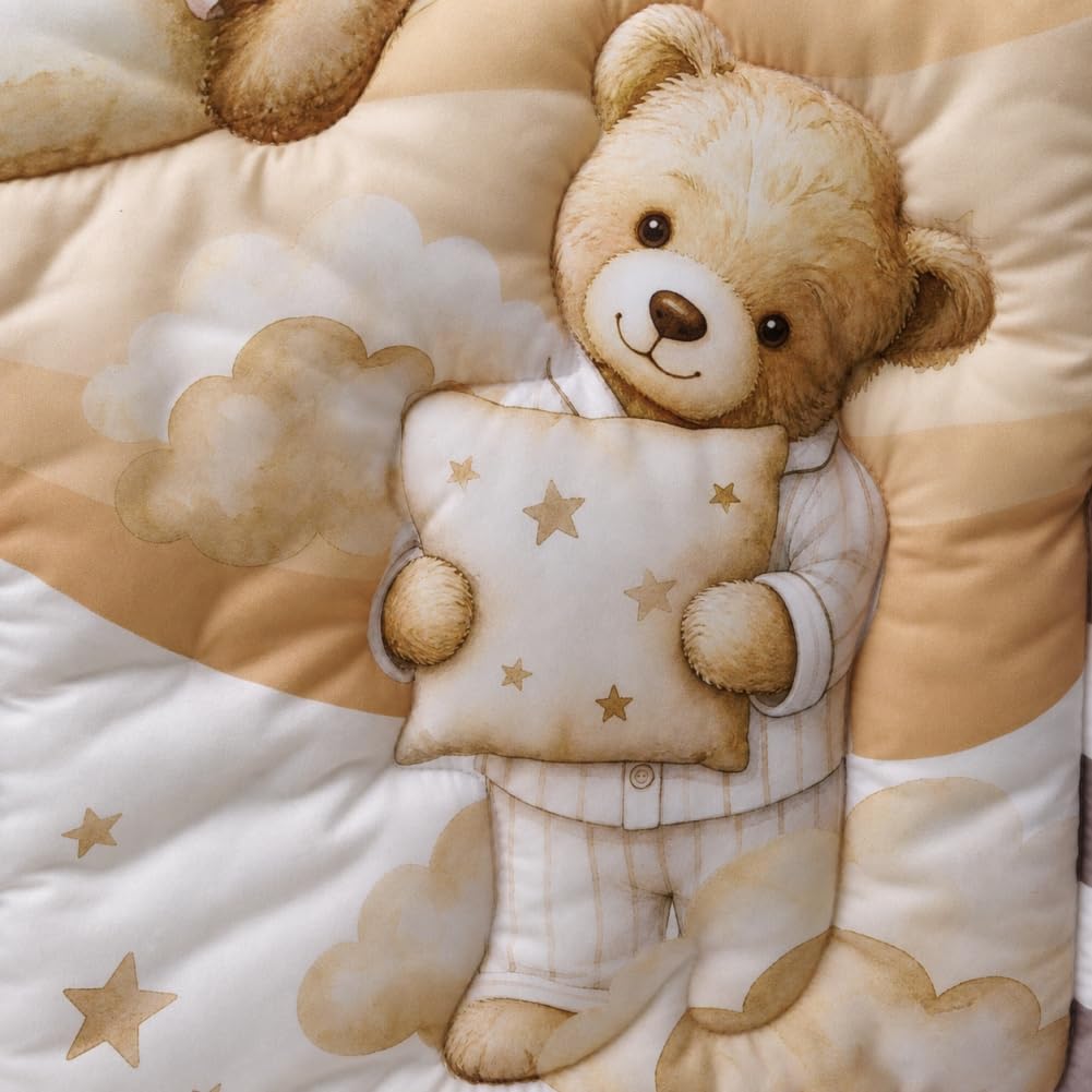 Baby Crib Bedding Set Bear Checked Neutral Nursery Comforter Bed Sets