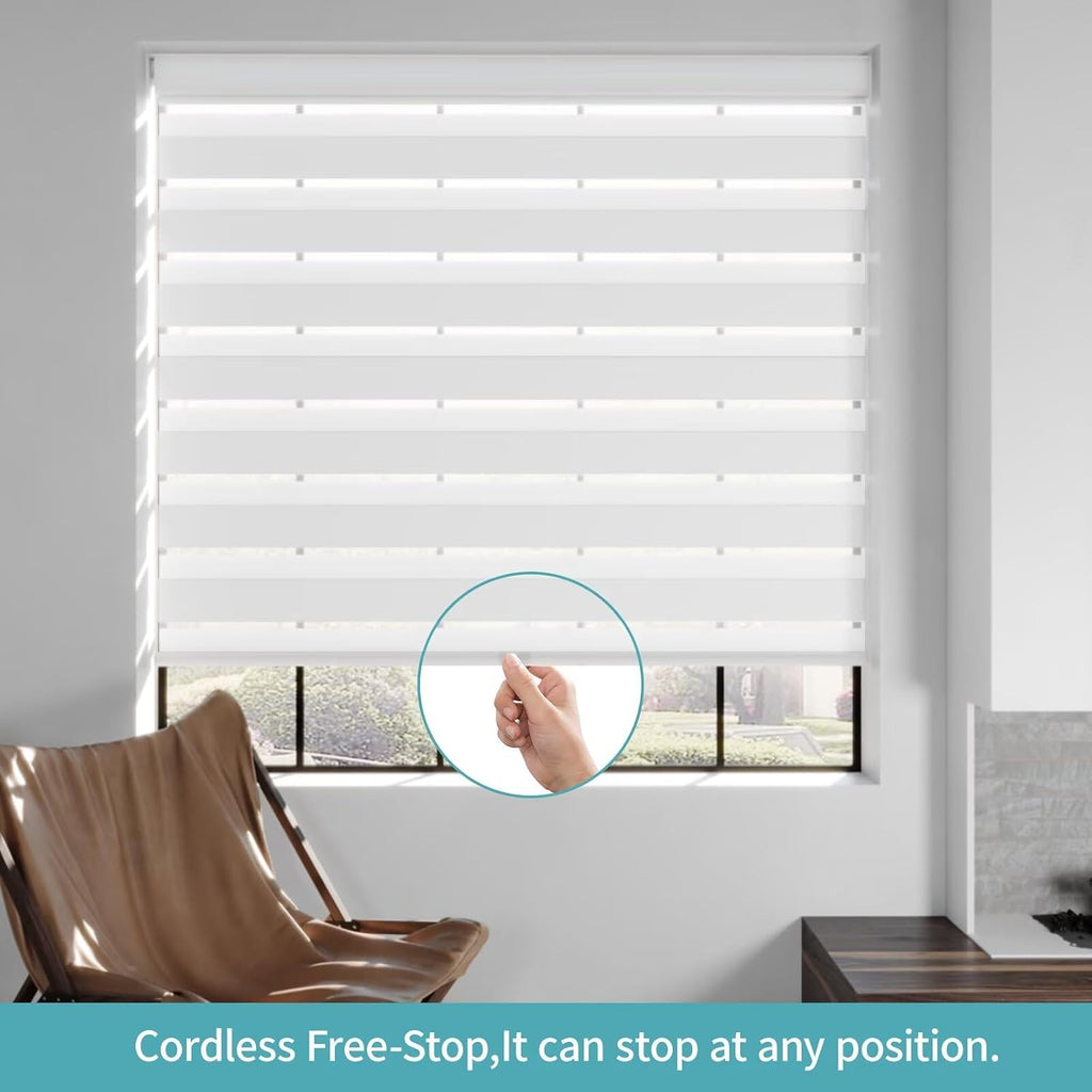 Custom No Drill Zebra Roller Shades, Blackout(85%) Cordless Dual Layer No Drilling Day and Night Blind for Windows