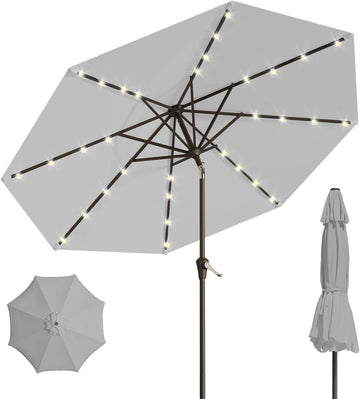9FT Solar Umbrella 32 LED Lighted Patio Umbrella Table Market Umbrella w/Tilt and Crank