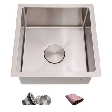 16 Inch Undermount Bar Sink, 16x16 Small Kitchen Sink, Square Wet Bar Sink, 18 Gauge 304 Small Stainless Steel Sink