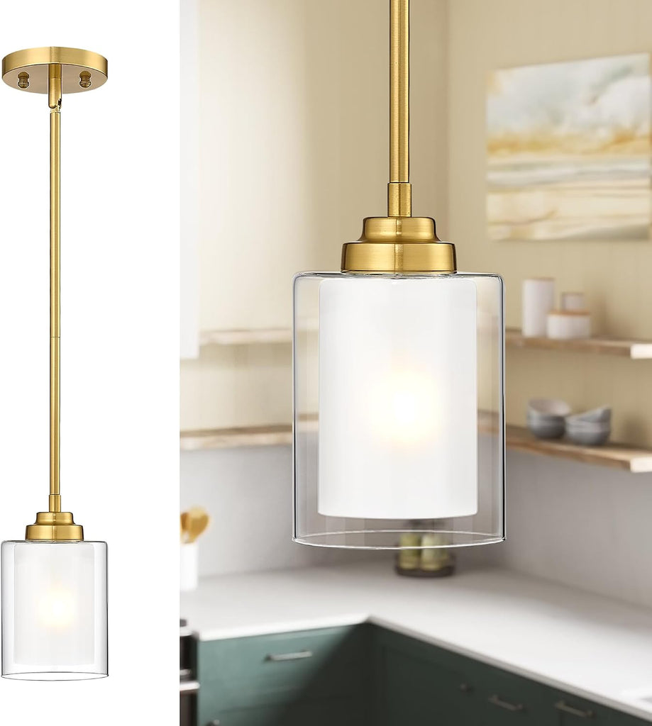 Modern Pendant Light, Brushed Gold Modern Pendant Light for Kitchen Island, Hanging Ceiling Light Fixture, Farmhouse