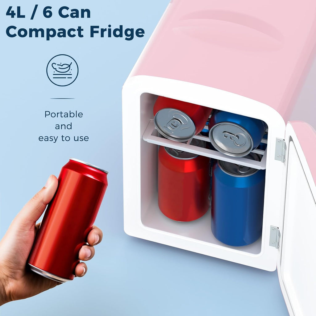 4L/6 Cans Compact Refrigerator,Portable Mini Fridge Skin Care,Cooler and Warmer for Bedroom,Car,Office & Dorm, Small