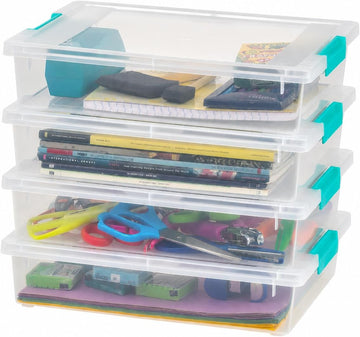 USA Storage Bins with Lids |Made in USA| 6 Qt - (4-Pack) - Clear | Sensory Craft Organizers, Plastic Clip Box Totes