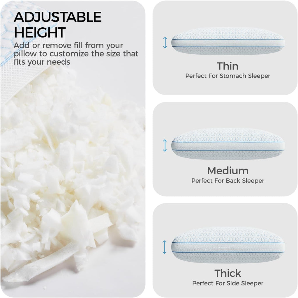 Cooling Pillows King Size Set of 2, Shredded Memory Foam Pillows | CertiPUR-US King Size Pillows Firm and Soft