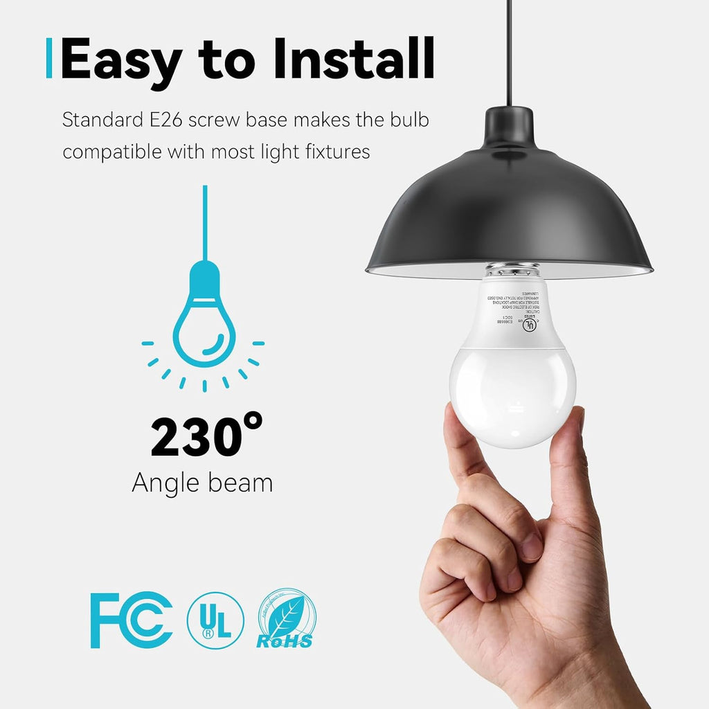 6 Pack LED Light Bulbs 60 Watt Equivalent, Daylight White 5000K A19, Efficient 9W, E26 Standard Base, 800 LM Energy