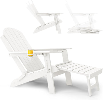 Adirondack Chairs with Footrest, HDPE Adirondack Chair, White | Folding Adirondack Chair, Adjustable Backrest