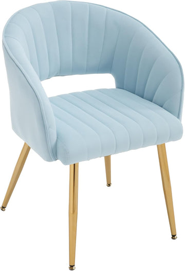 Modern Velvet Vanity Chair, Home Office Desk Chair with Hollow Back, Upholstered Dining Chair with Gold Metal Legs