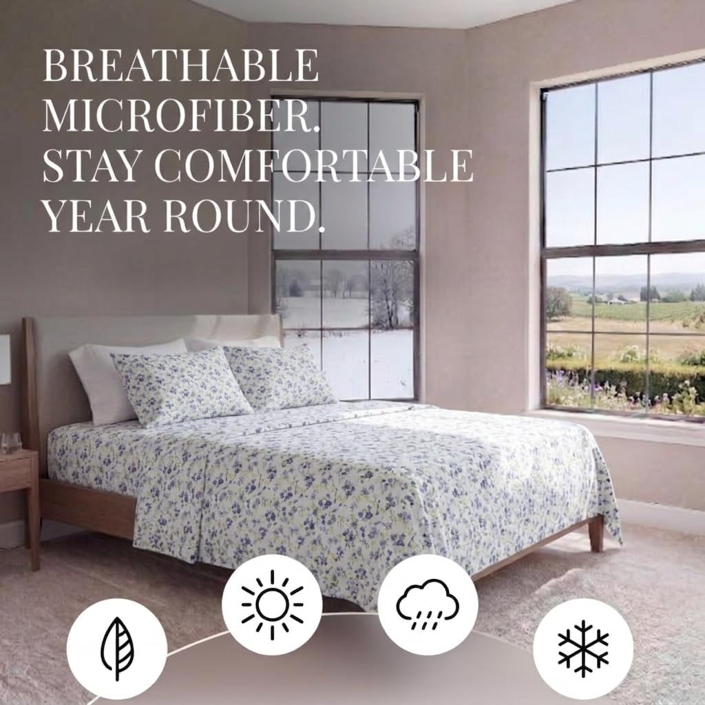 4 Piece Sheet Set - Breathable, Double-Brushed Patterned Cooling Sheets - Ultra Soft & Wrinkle-Free 16"