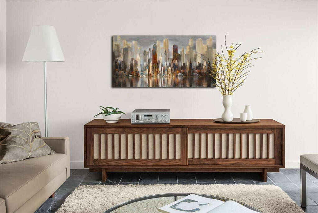 Framed Wall Art Large Cityscape New York Wall Decor Canvas Prints Abstract Brown City Theme Paintings Modern Canvas