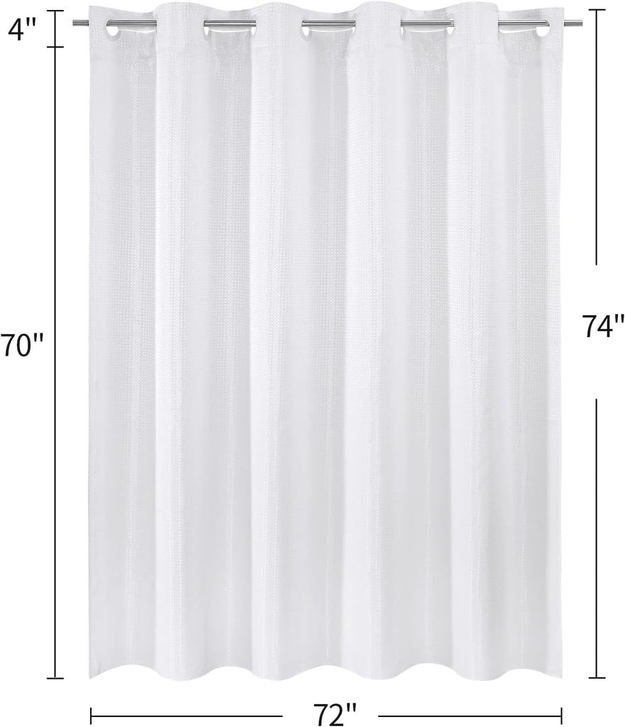 No Hooks Need White Shower Curtain Liner Set, Modern Weave Fabric Shower Curtains with Snap-in Liner for Luxury Hotel