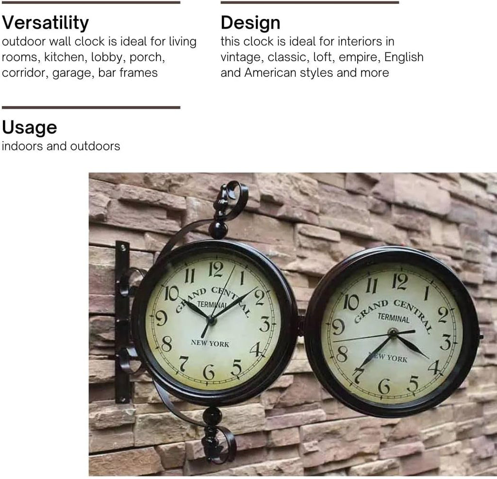 Vintage Double Sided Wall Clock Industrial Wall Clock for Outdoor Decorative Art Antique Decor Office Silent Kitchen Watches Steampunk...