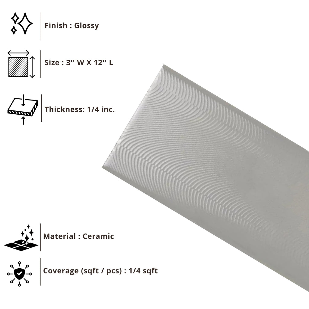 3x12 Gray Polished Ceramic Subway Tile, Fully Ribbed Textured Surface Backsplash Wall Tiles for Modern Kitchen