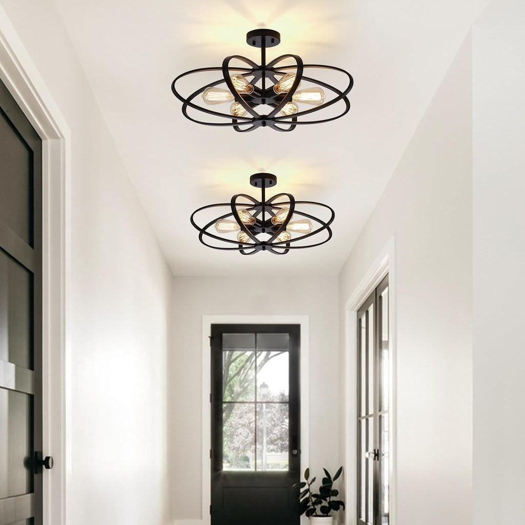 Semi Flush Mount Ceiling Light Fixture Chandelier 6-Light Kitchen Ceiling Lights 25'' Black Farmhouse Chandelier