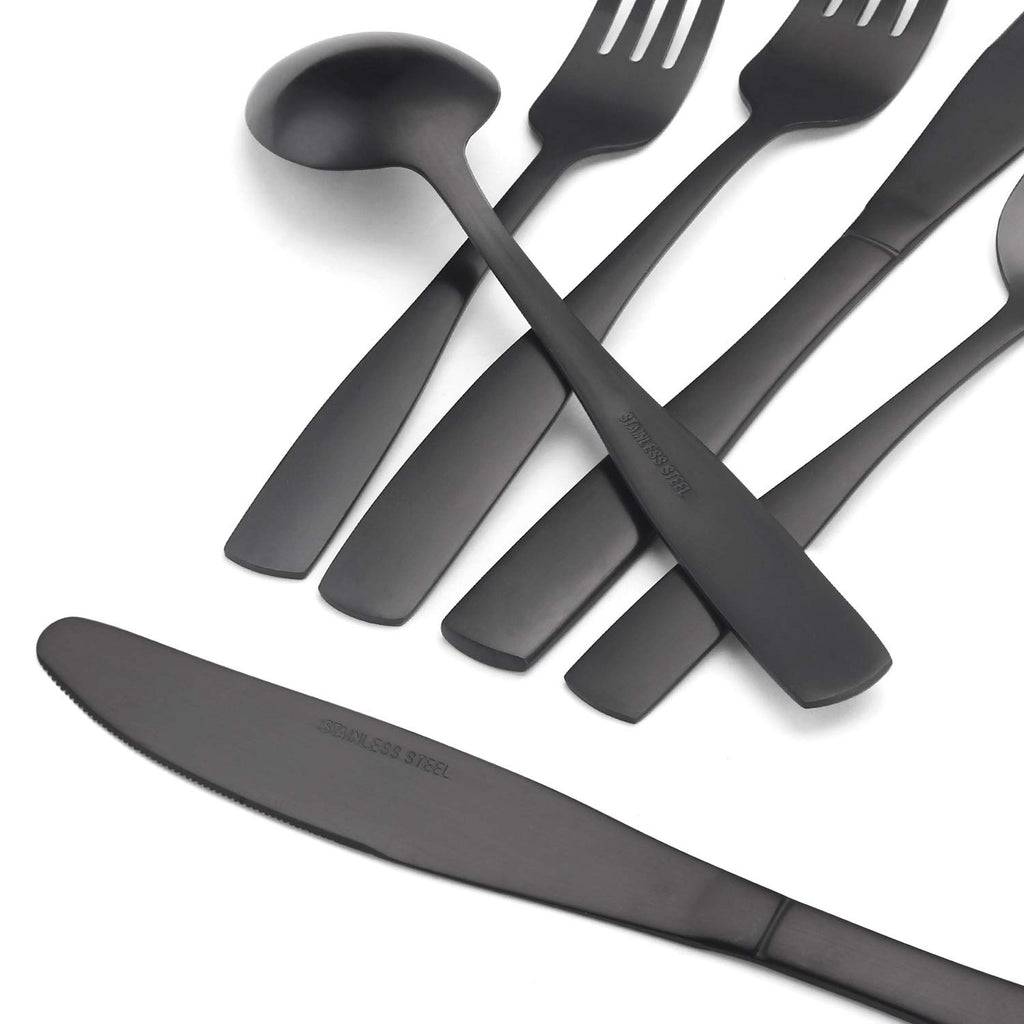 Matte Black Silverware Set, Satin Finish 20-Piece Stainless Steel Flatware set, Tableware Cutlery Set Service for 4