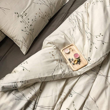 Modern Vintage Retro Mod Print Bedding Egyptian Cotton Duvet Cover Set Minimalist Chic Botanical Design Asian Zen