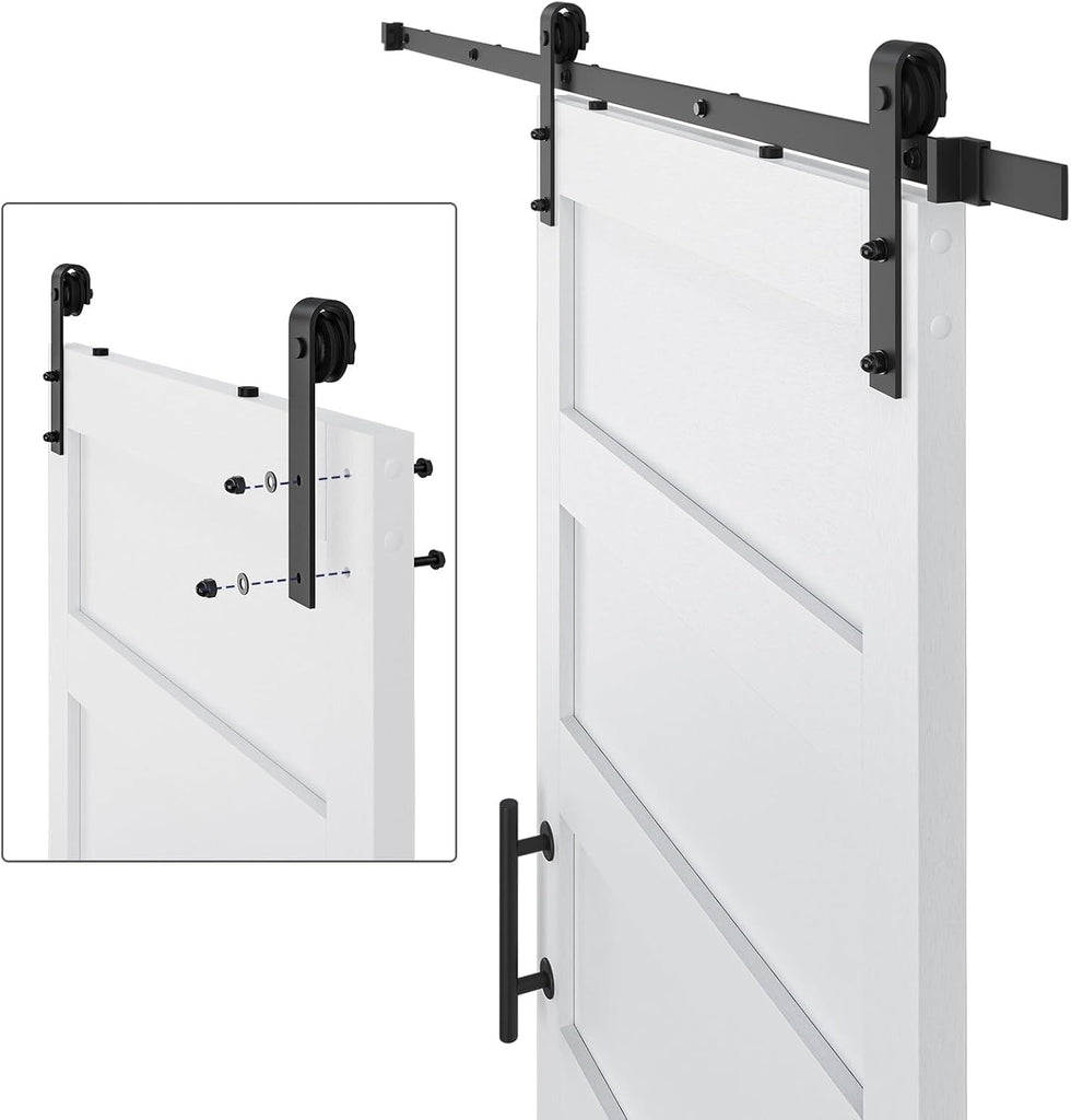 28in x 84in Sliding Barn Door with 5ft Barn Door Hardware Kit & Handle, Pre-Drilled Holes Easy Assem