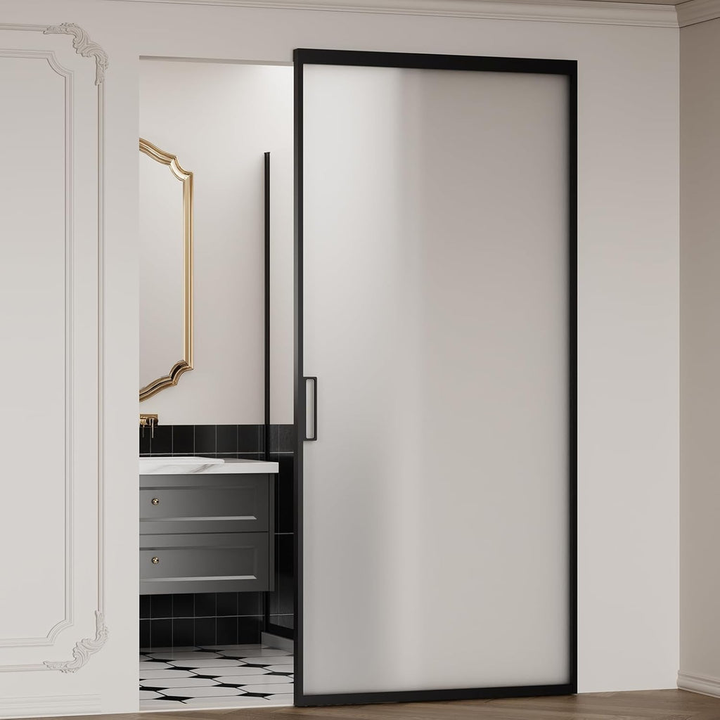 40" x 87" Frosted Glass Barn Door, Concealed Sliding Barn Door with Soft Close, Waterproof Modern Sl