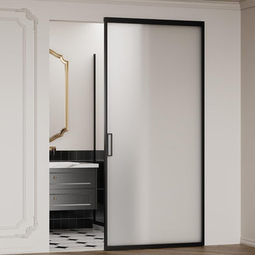 40" x 87" Frosted Glass Barn Door, Concealed Sliding Barn Door with Soft Close, Waterproof Modern Sl
